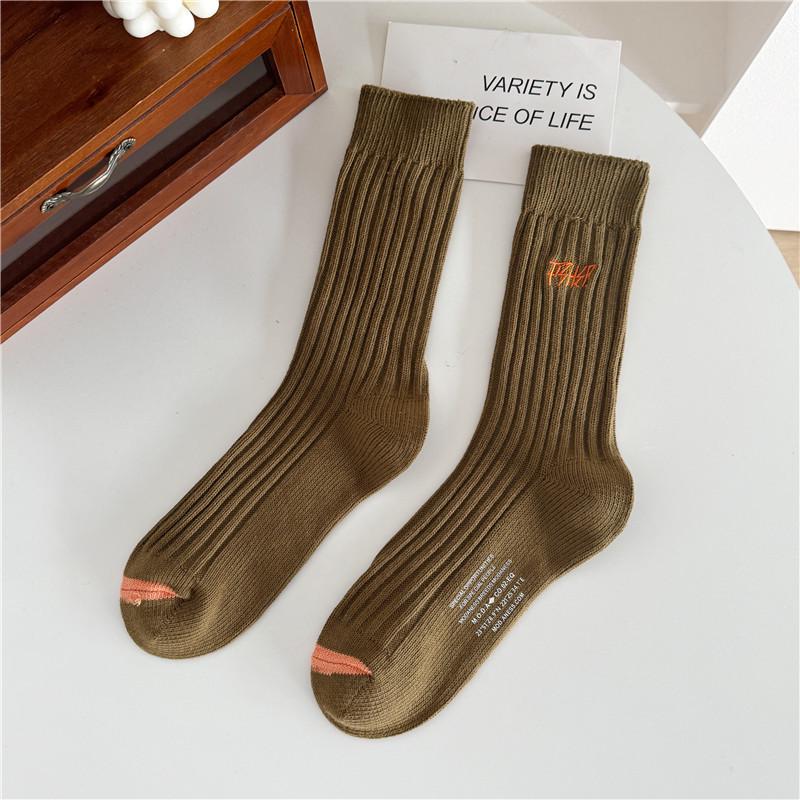 Cityboy Thick Ribbed Embroidered Mid-Calf Socks - Shawn Yue Style, Trendy Korean Cotton Couple's Socks