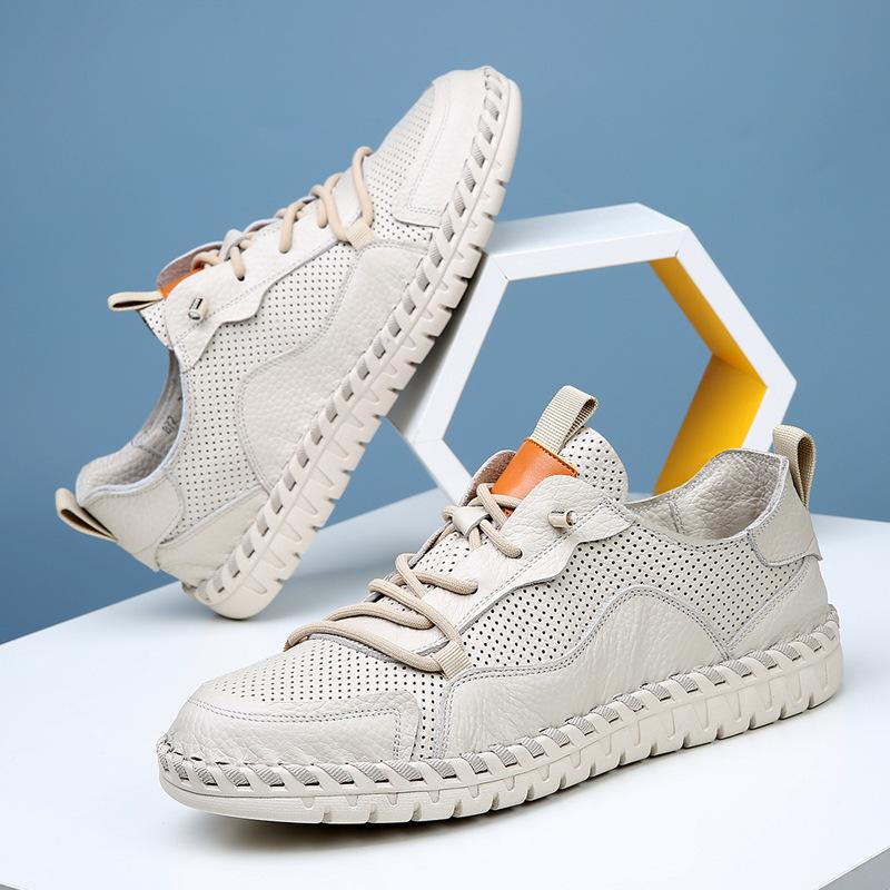 [Rindsleder erste Schicht] Mesh beliebte Herrenschuhe 2025 Sommer atmungsaktiv dünn Herrenleder ausgeschnittene Freizeitlederschuhe