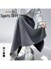 Women's Gray Elastic Waist A-Line Mini Skirt - Sporty High Waist, Bodycon, Slit, Casual Autumn Wear for Petite