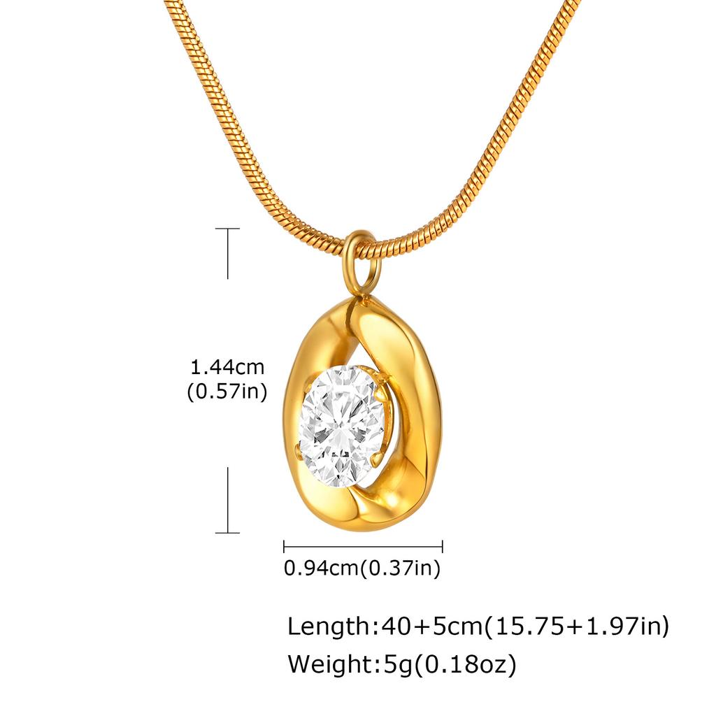 Earrings Stainless Steel Oval White Zircon Stud Earrings Gold Ladies Fashion Earrings, Necklace