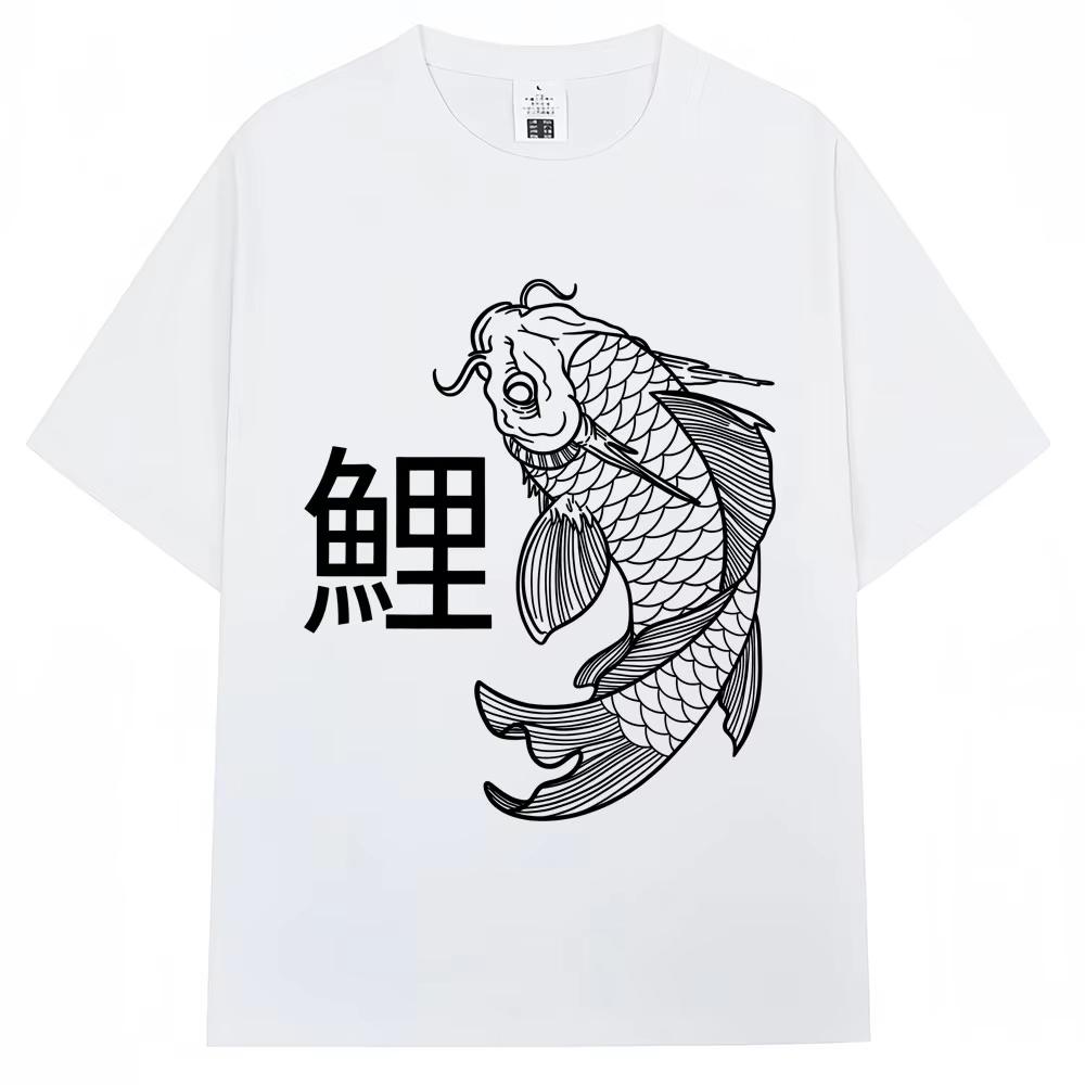 Japanischer Stil Koi Zeichen Grafik T-ShirtDamenmode Klassisch Y2k Kurzarm OversiLässige T-Shirts