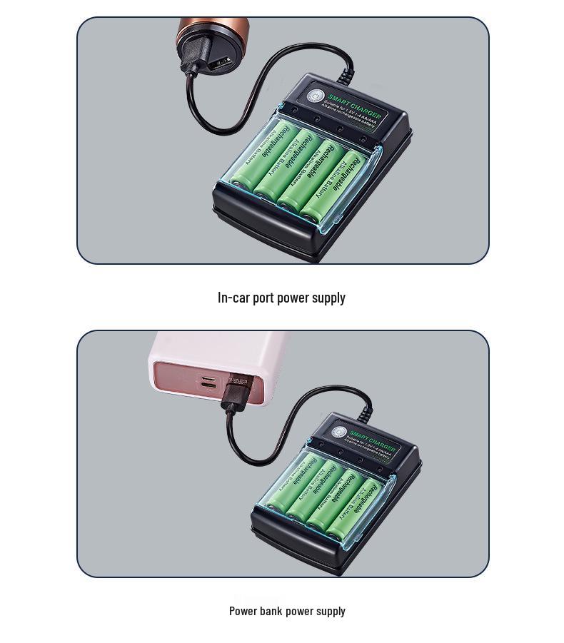 USB Charger for 1.5V Alkaline Rechargeable AA & AAA Batteries, 4-Slot Independent Charging Dock