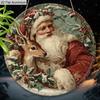2D Flat Aluminium Rustic Christmas Sign with Santa Claus & Elk Pattern - Artistic Figurine Ornaments - Ideal for Front Door, Wall, Porch, Window