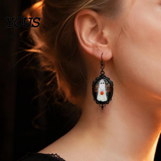 Dark Academia Accessories Gothic Ghost Earrings, Vintage Style Matte Black Alloy Dangle Halloween Earrings for Women Decorative Jewelry Daily