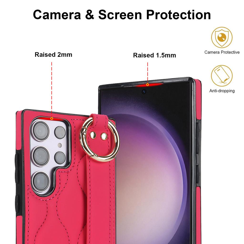 Hand Strap Kickstand Case pro Samsung Galaxy S23 24 Ultra S22 Plus Note 20 Fashion Vegan Kůže Skin Feeling Phone Coque Coque