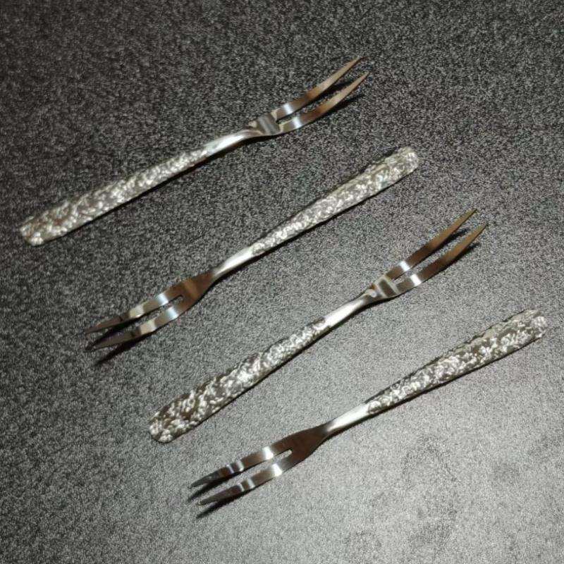 5/10Pcs Multi-Purpose Stainless Steel Fruit Forks, Ice Crack Thickened High-End Dessert Picks, For Family Gatherings And Dining