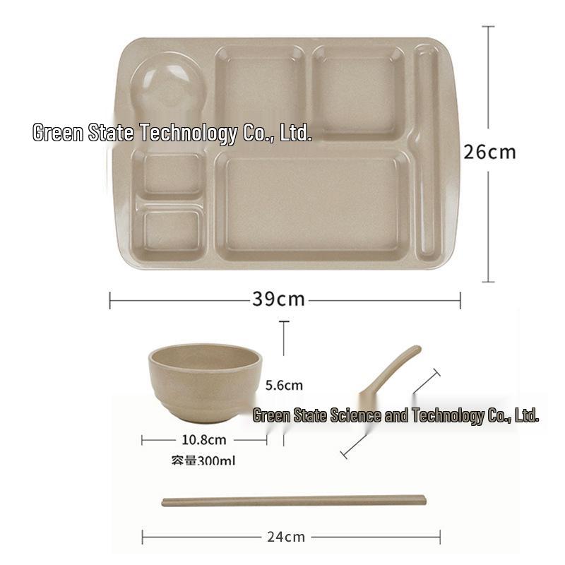 Japanese Thickened Rectangular Compartment Plate - Rice Husk Material, Deepened Sections for Adult Meal Serving