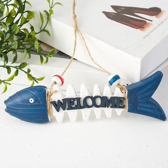 Segno di Benvenuto con Scheletro di Pesce da 7 Pollici Tema Spiaggia Mediterranea Legno a Forma di Spina di Pesce Decorazione Murale Ornamento di Pesce da Appendere Vintage per Casa Bagno Ufficio
