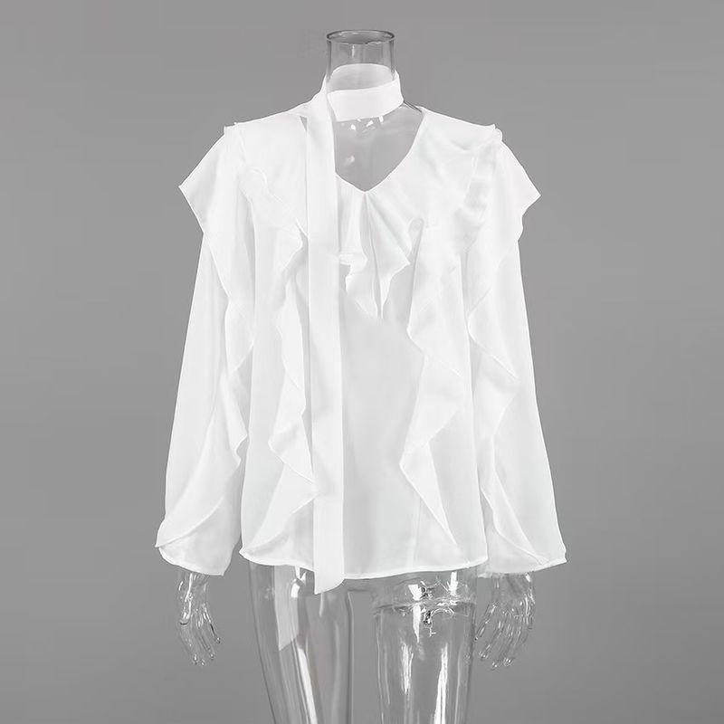 

Мода Новое поступление V-образный вырез Воланы Длинные рукава Свободная рубашка Легче всего сочетать Топы V-образный вырез Рубашка с рукавами-воланами White S