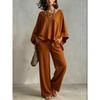 Women's new loose V-neck top high waist wide legs casual vacation style solid color suit