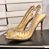 Spring/summer Women's High-heeled Peep-toe Sandals Rhinestone Chain Detail, Slingback Style, Perfect For Formal Events