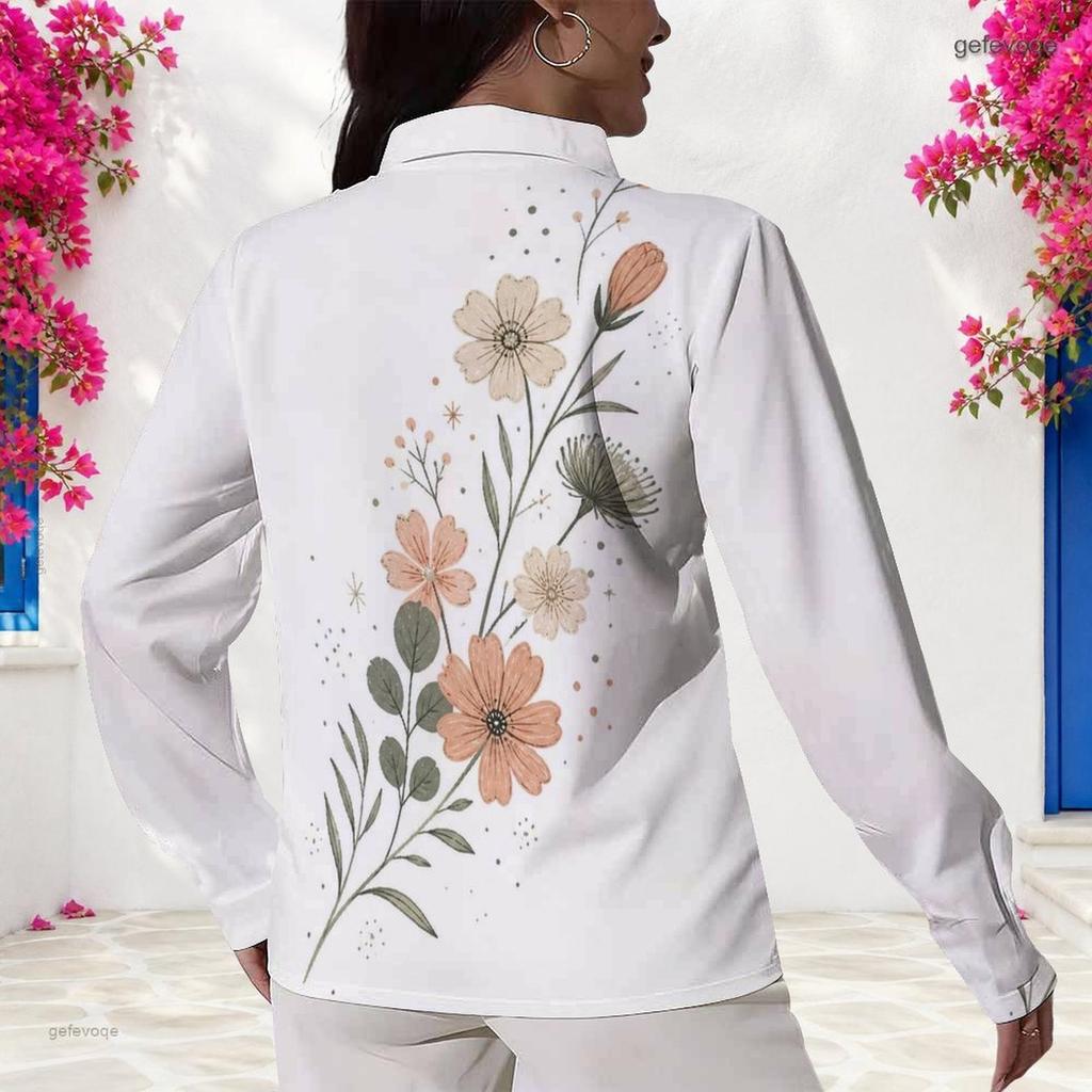 Plus Size Womens Long Sleeve White Collared Button Closure Blouse