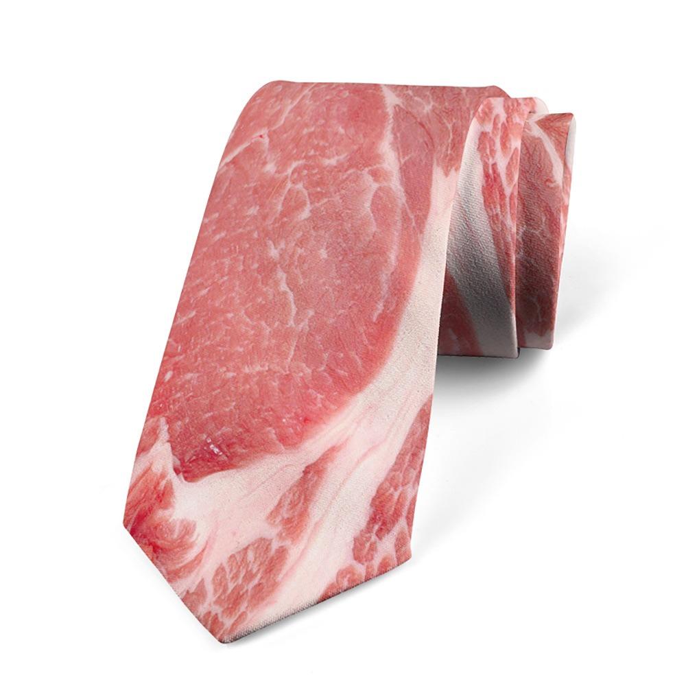 Adjustable Meat Style Design Tie Narrow Steak Food Printing Men Necktie Shirt