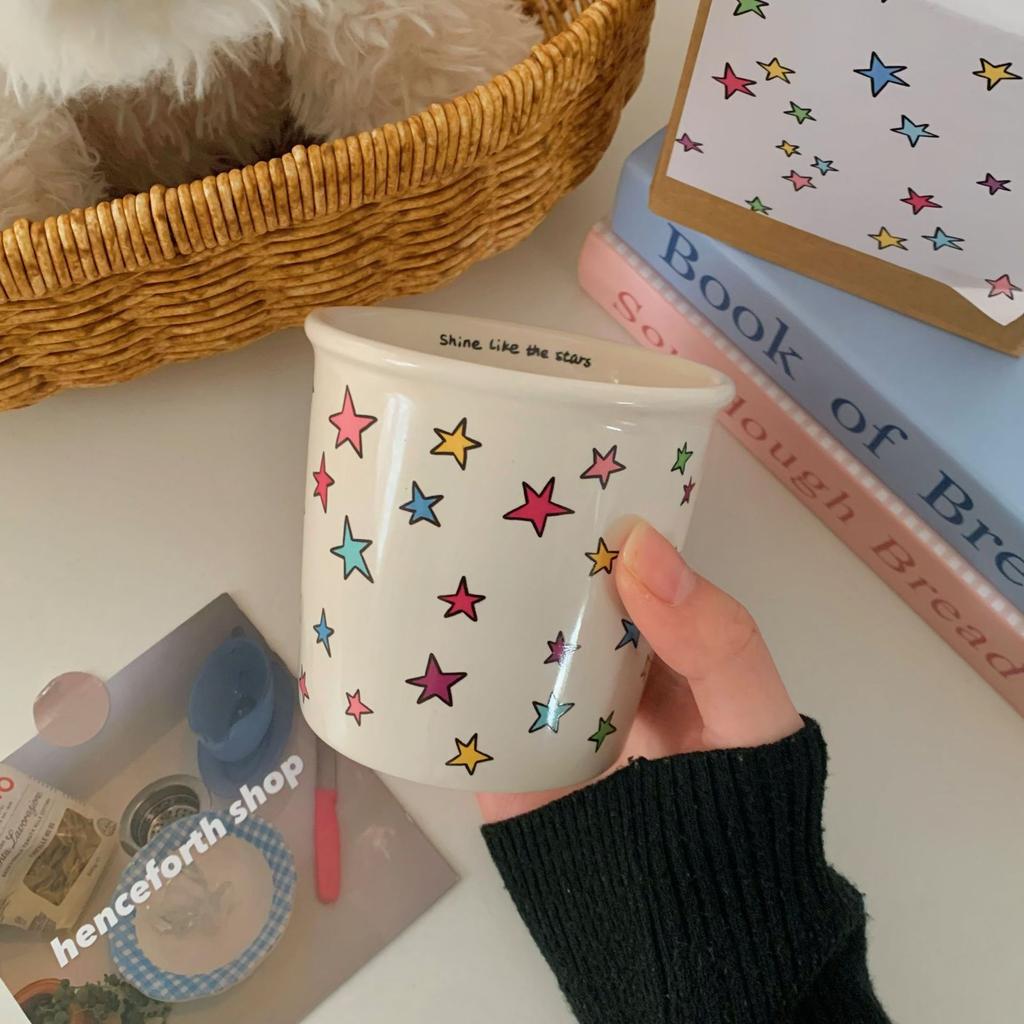 Kolorowy kubek w kształcie gwiazdy z uroczym uchwytem, ​​ceramiczny kubek do kawy