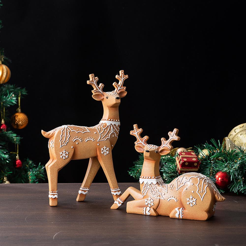 Christmas Reindeer Statue Xmas Elk Figurine Party Ornament Animal Adornment Holiday Decoration Deer Sculpture for Indoor Desk