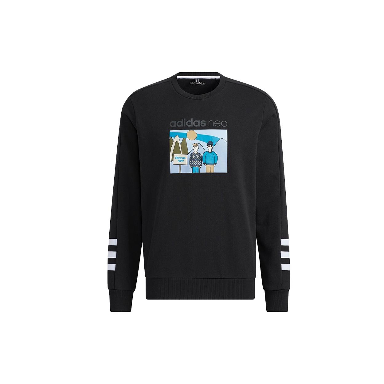 Men s adidas neo Sw Ft Gr Sw Funny Printing Sports Round Neck Pullover Black HA1487 S
