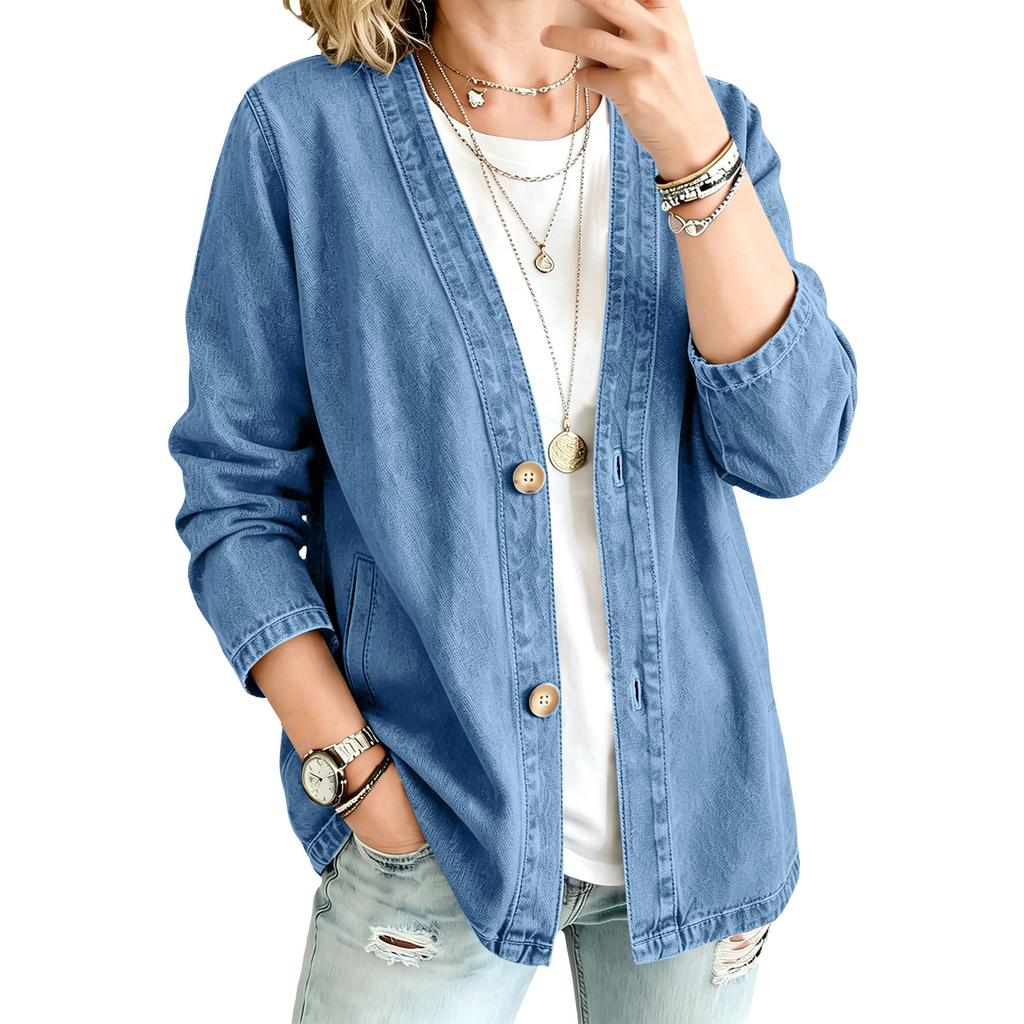 Women’s Casual Denim Cardigan Jacket Long Sleeve Button Front Relaxed Fit Lightweight Outerwear for Everyday Wear