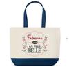 Shopping Bag - PLANETEE - Fabienne the Most Beautiful - Blue Background - Cotton 40x45 Cm - Large Size