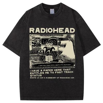Gewaschenes Rock Band Radiohead The Bends Retro T-Shirt Herren Damen Mode Hip Hop Gothic T-Shirt Übergroß Baumwolle Lässig Männliche T-Shirts