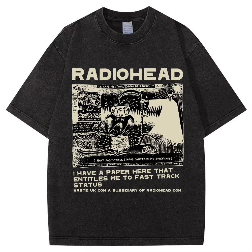 Wyprała Koszulka Retro Rock Band Radiohead The Bends Mężczyźni Kobiety Moda Hip Hop Gotycka Koszulka Oversize Bawełniana Codzienna Męskie Koszulki