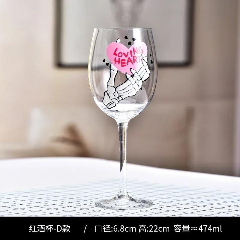 1pcs/2pcs Christmas Series Crystal Red Wine Glasses Colored Pattern High Legged Cup Christmas Party Wine Glass Decorations