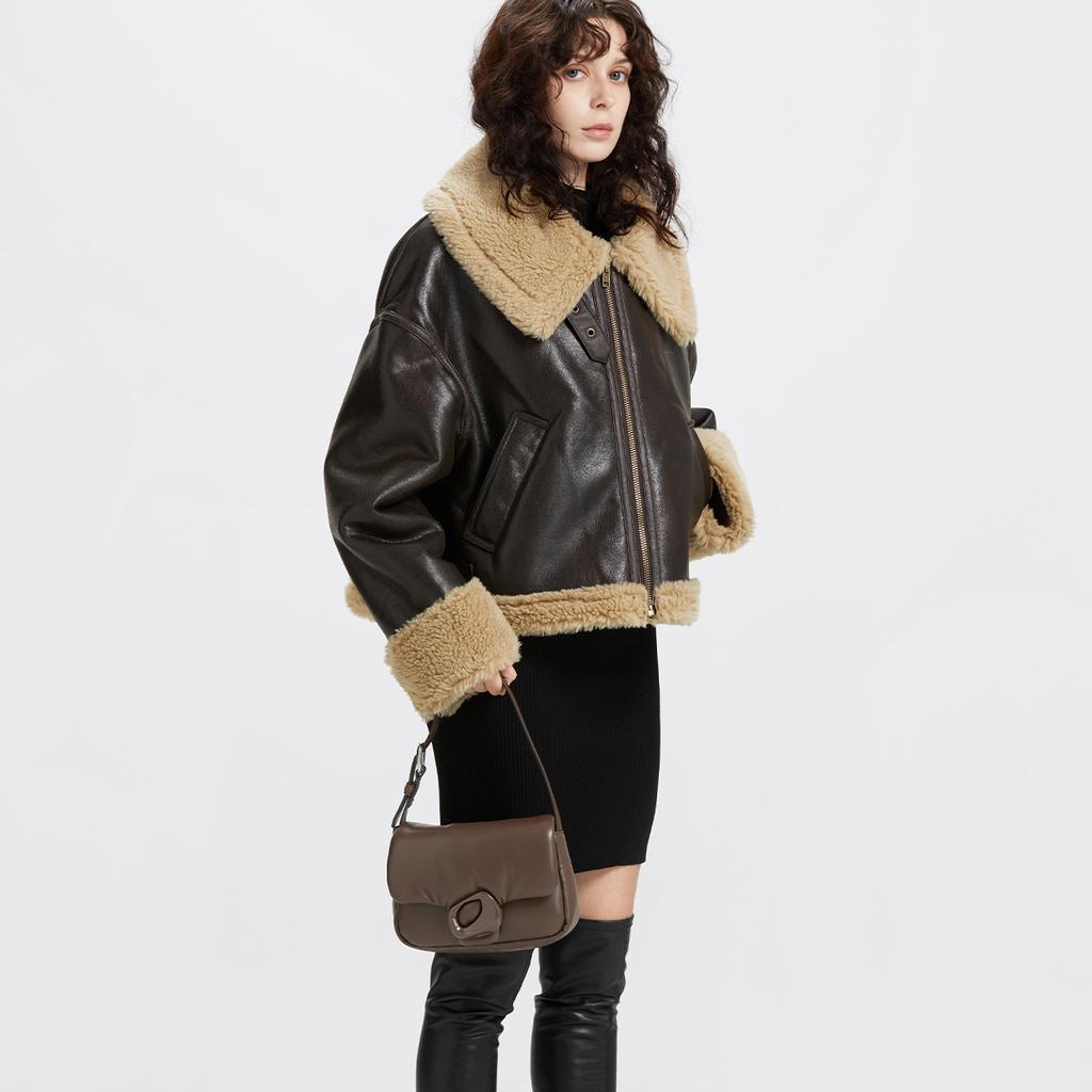 New CHARLES&KEITH PU Shoulder Bag, Small Square Bag, Pillow Bag, Shoulder Bag Women's Dark Brown/Noir Black/Ivory CK2-20271242