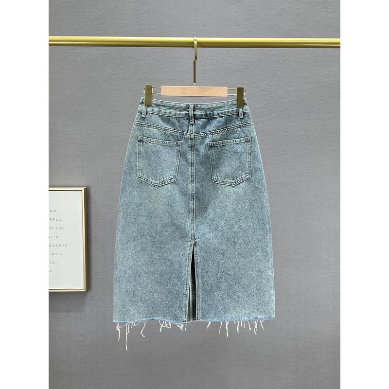 Heavy Industry Denim Skirt Loose-Fitting European A- Line Hot Drilling