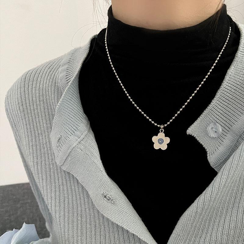 Small Fresh Blue Flower Necklace Cute Collarbone Chain Girlfriend Gift Summer Accessories Women