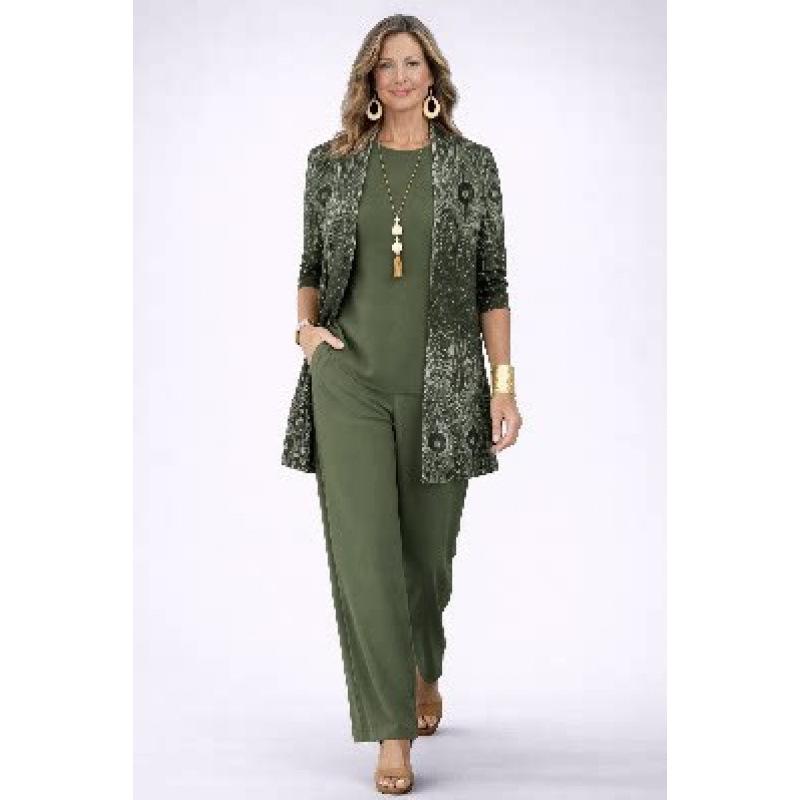 1-Piece Women's Set, Spot 1D Digital Printed Cardigan Jacket with Tank Top and Elegant Casual Pants