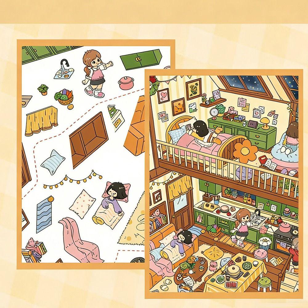 New Warm Little Nest Series Miniature Landscape Sticker PET Large Size Cabin Scene Sticker Stress Relief DIY Toy Game Stickers