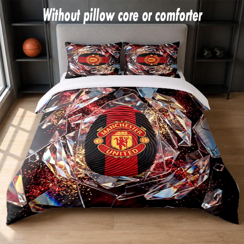 Manchester United Design Bed Bedding Set 1 Duvet Cover + 2 Pillowcases Soft Breathable Household Bed Linens