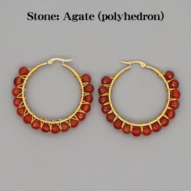 Crystal Earring For Women Boho Jewelry Trendy Natural Stone Pearl Jewellery Bohemian Ear Ring Gold Circle Hoop Earrings