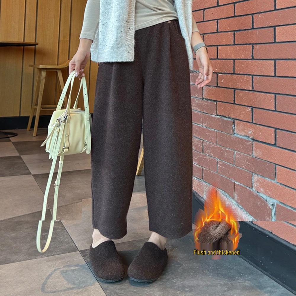 

Women s 2025 Autumn/Winter Retro Velvet Wool Blend Casual Loose Pants XL 29 [116-125 lbs] эбеновый/коричневый