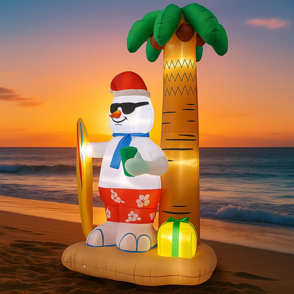 7.87FT Inflatable Toy Surfing Sunglass Snowman Palm Tree Xmas Decoration for Yard LED Light Supplie Home Ornaments Holiday Gift