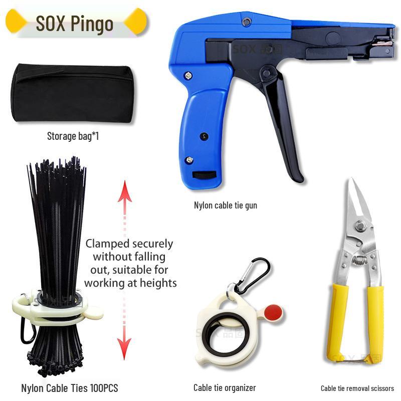 HS-519 Automatic Nylon Cable Tie Gun - Handheld Industrial Cable Tie Tightener and Bundling Tool
