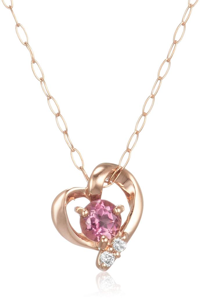 ESTELLE October Birthstone Pink Tourmaline K10 Pink Gold Heart Motif Necklace (0451-9481-0011-0000)