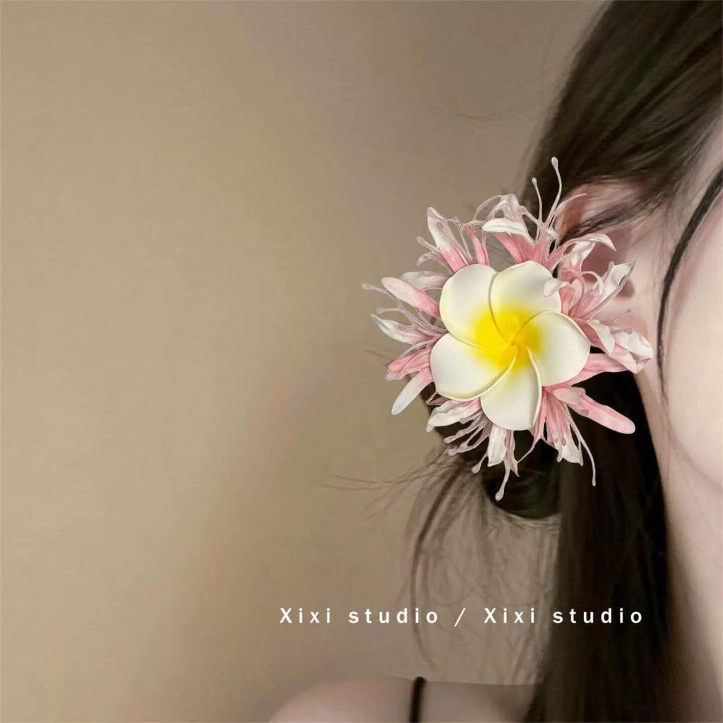 Fairy Chiffon Pearl Flower Tassel Hair Clip - Vacation Style Duckbill Bangs Accessory