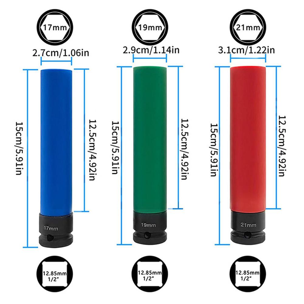 3pcs Tire Screw Socket 15cm Anti Injury Tire Screw Hollow Socket Tool 17/19/21mm For Automobiles Motorcycles Tire Bolt Removal