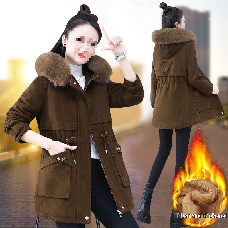Women's Mid-Length Parka: Winter 2025 Edition - Loose Fit Lambswool & Velvet Padded Cotton Jacket