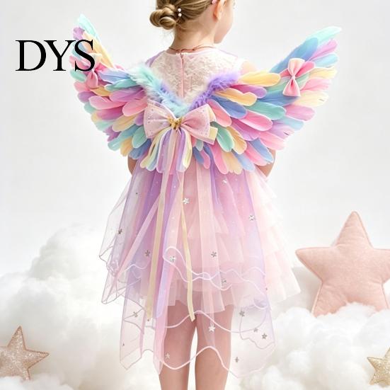 Cupid Wings for Valentine Day Angel Feather Wing Kids Girls, Colorful Elf Decorative Events Costume Birthday Party, Fairy Cosplay, Halloween,