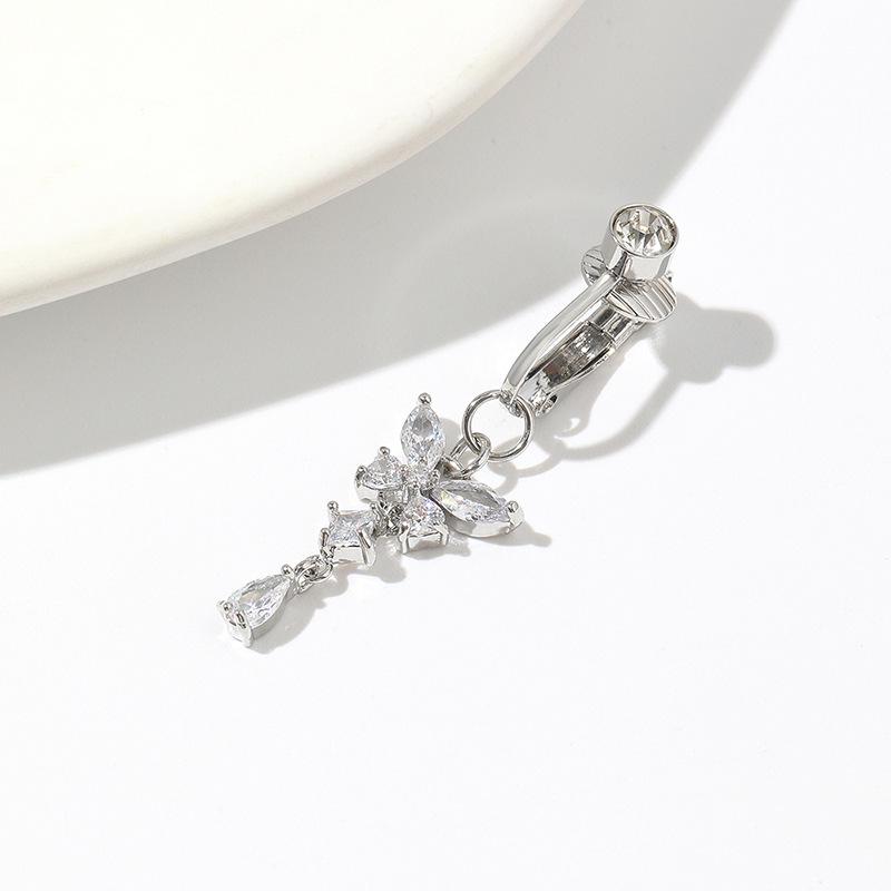 Butterfly No-Pierce Zircon Belly Button Ring - Fashionable Copper Body Jewelry Pendant