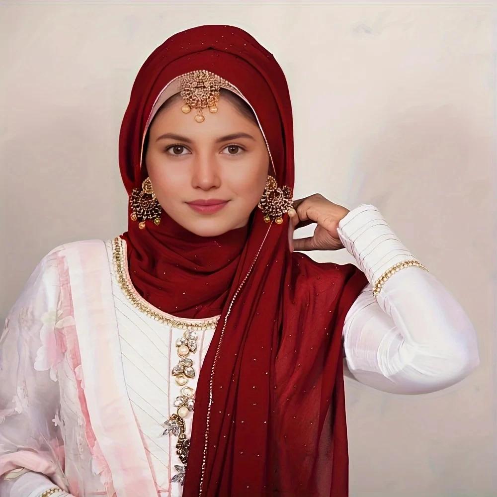 Luxury Gold Chiffon Head Scarf Solid Soft Long Muslim Scarves For Women Hijab Musulman Femme Shawl and Wrap Foulard Islamique