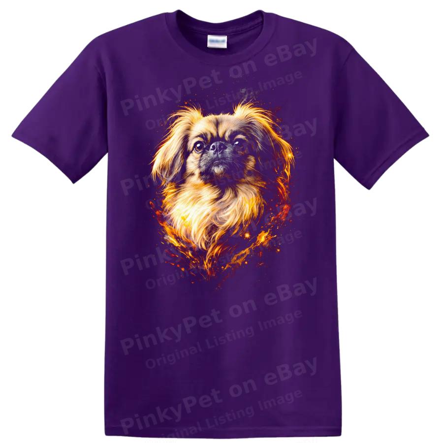 Dog Portrait T Shirt Cute Pekingese Dog Lover Gift Fire Design Tee