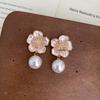 Elegant Zirconia Enamel Flower Pearl Stud Earrings – Lightweight Luxury Jewelry for Women
