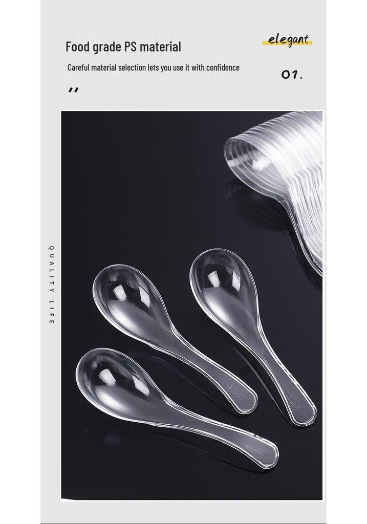 Crystal Clear Disposable Plastic Spoon - Thickened, Hardened, Individually Packaged for Porridge and Soup Takeaway