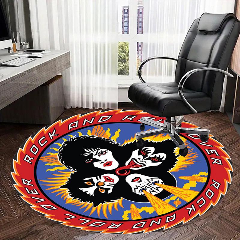 1ks kulatý koberec Rock and Roll Over Logo, Vyrobeno z polyesteru, Ideální pro zdobení kancelářských židlí, obývacích pokojů
