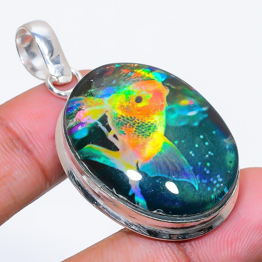 Natural Dichroic Glass Gemstone 925 Sterling Silver Jewelry Pendant 1.97" AP-16483