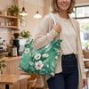Elegant White Floral Green Tote Bag Stylish Portable Casual Daily Shoulder Handbag