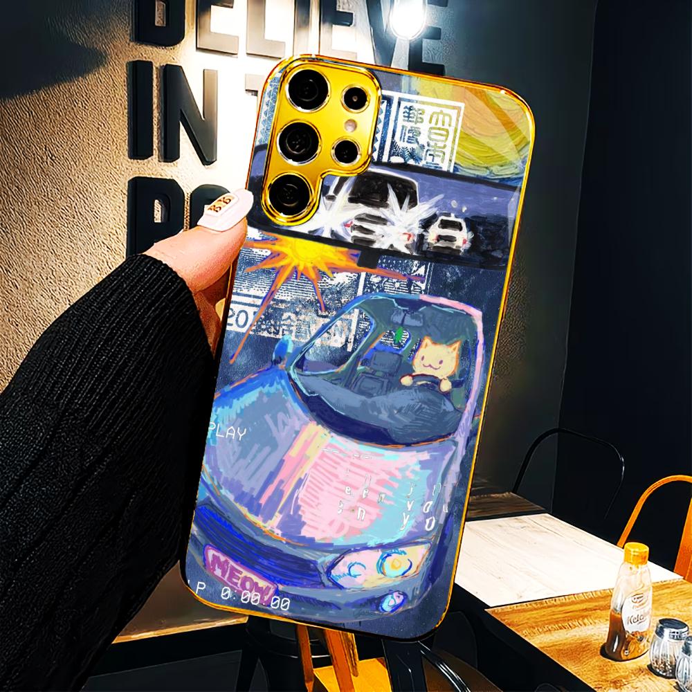 Malerei Auto Einfachheit High-End Galvanik Glas Handyhülle für Samsung Galaxy S26 S25 S24 S23 S22 S21 FE, Ultra, Plus