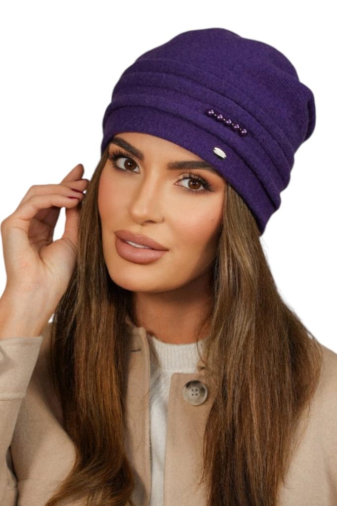 Women' Woolen Hat Decorated with Corals, Color: Purple, Kamea-Sakura